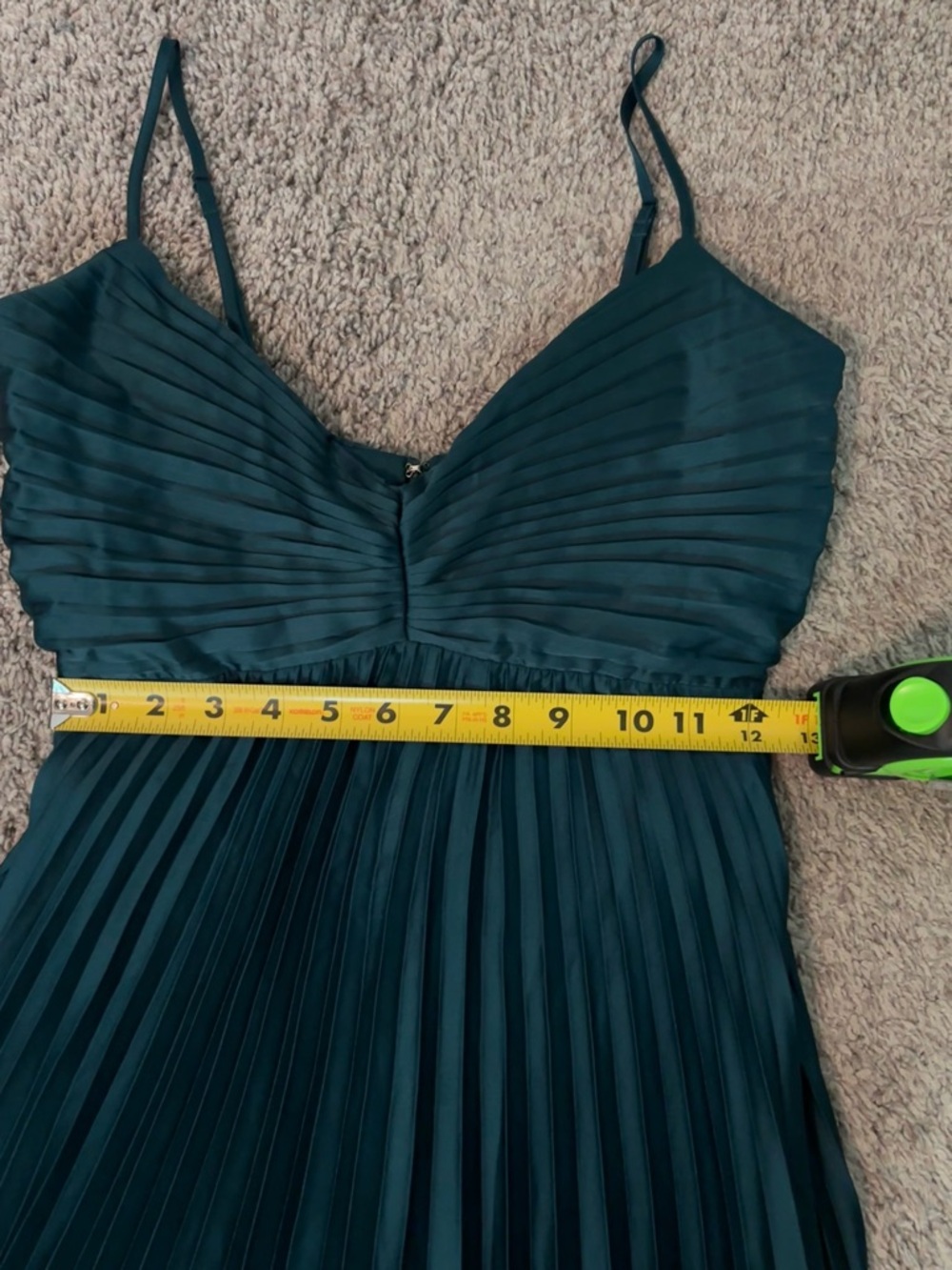 Abercrombie Pleated Maxi Dress Dark Teal Satin Slip Formal Size Small - Picture 14 of 15